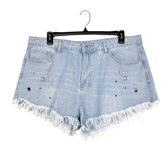 Shein Women's Blue Light Wash Grommets Detail Jean Cutoff Shorts Size 3XL - Picture 1 of 5